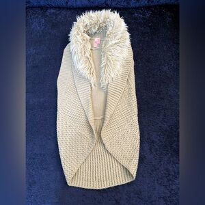 Dolled Up Tan Knit Vest with Faux Fur Collar